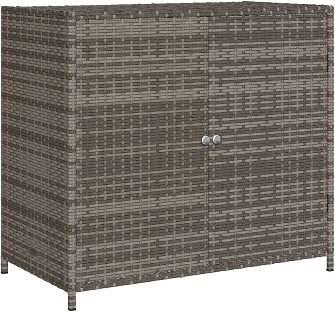 Wicker Outdoor Storage Cabinet with Two Doors, Freestanding Outdoor Patio Storage Unit, Rattan Deck Box, Gray 32.7"x17.7"x29.9" Poly Rattan, -84