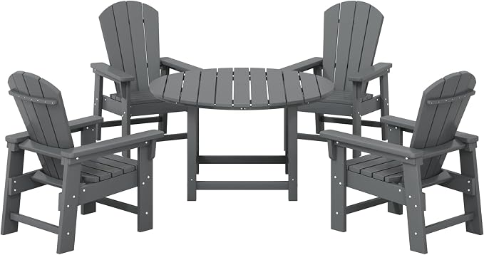 Costaelm Paradise Kids 5-Piece HDPE Outdoor Patio Round Dining Table and Chairs Set, Gray