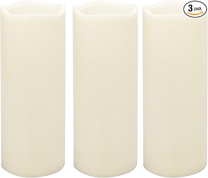 Large Outdoor Waterproof White Flameless Candles with Timer Big Battery Operated Plastic LED Pillar Candles for Garden Patio Home Wedding Party Decorations Flickering Electric Lights 3”x8” 3 Pack