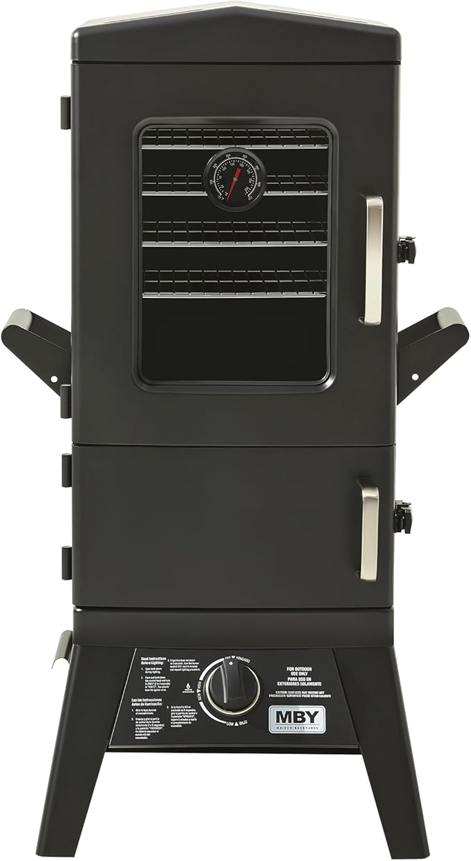Propane Smoker with Cover, Vertical Gas Smokers Grill with Temperature Control Outdoor Heavy Duty 4 Removable Smoking Shelves
