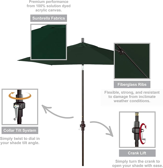 California Umbrella 7.5' Round Crank Lift, Collar Tilt, Aluminum Pole, Fiberglass Rib Patio Umbrella, Bronze Finish