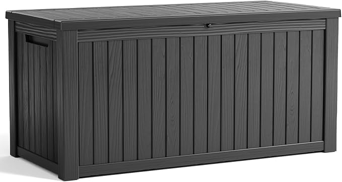 ROJIK 200 Gallon Deck Boxes Outdoor Waterproof, Weatherproof Outdoor Storage Boxes with Lockable Lid, Resin Large Storage Box for Patio Furniture Cushions, Garden Tools and Pool Floats (Black)