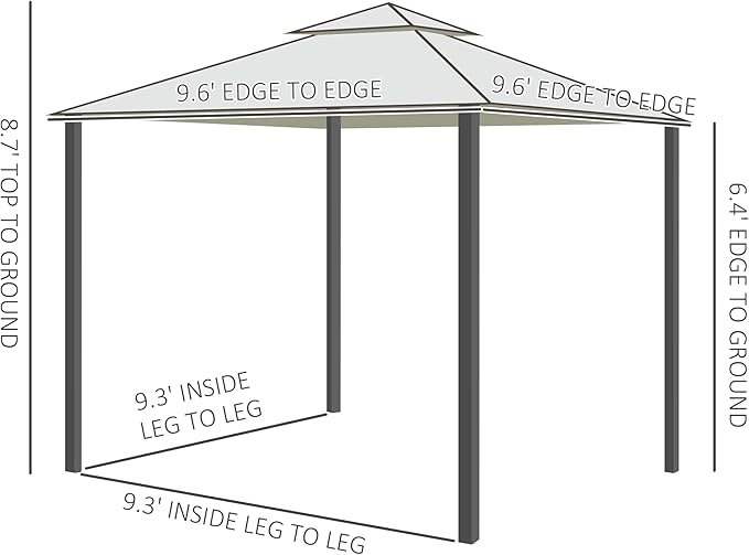 Outsunny 9.6' x 9.6' Patio Gazebo, Outdoor Canopy Shelter with 2-Tier Roof and Netting, Steel Frame for Garden, Lawn, Backyard, and Deck, Cream White