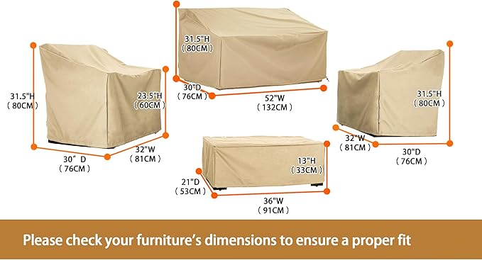 Patio Furniture Covers,Outdoor Furniture Cover Waterproof,Patio Furniture Set Covers for 4 Piece Outdoor Conversation Set,Patio Covers Set (Beige)