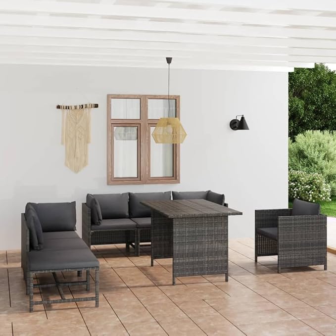 8 Piece Patio Conversation Set Modular Grey PE Rattan Outdoor Sectional Sofa for Garden Balcony Porch 23.6 x 23.6 x 12.6 in Removable Cushion Covers
