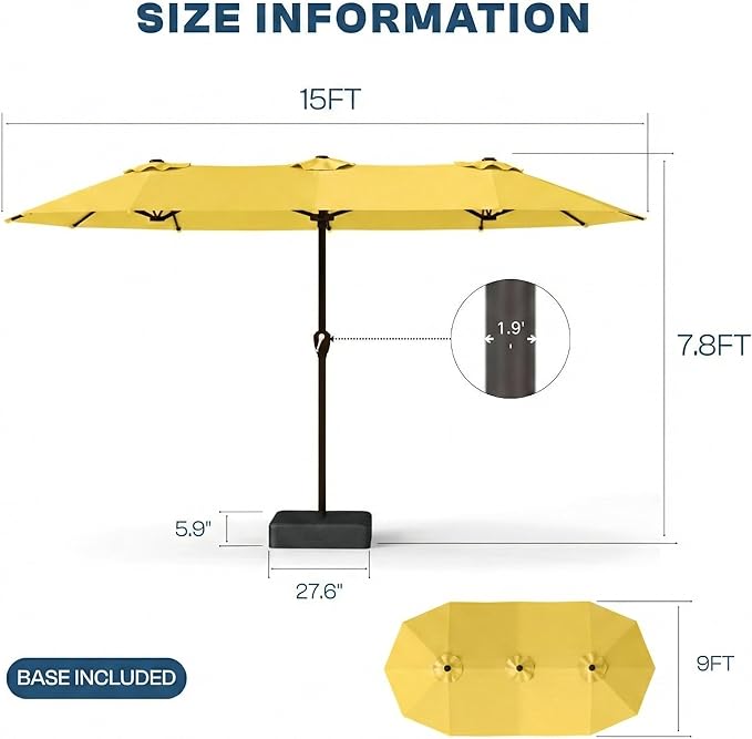 15FT Large Patio Umbrella with Base Included