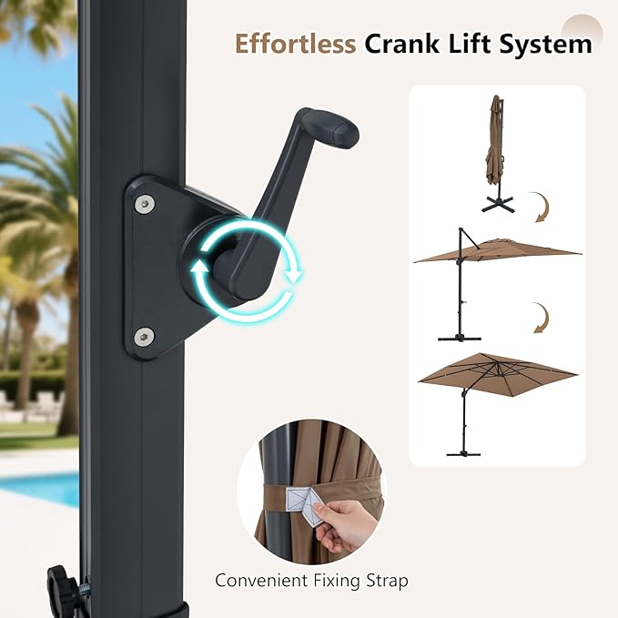 Tangkula 11 x 9 FT Patio Umbrella, Large Offset Cantilever Outdoor Umbrella with Aluminum Pole, 360 Degree Rotation, Tilt Adjustment, 8 Sturdy Ribs, Air Vent & Cross Base for Backyard Pool Garden Deck (Tan, 11x9 FT)