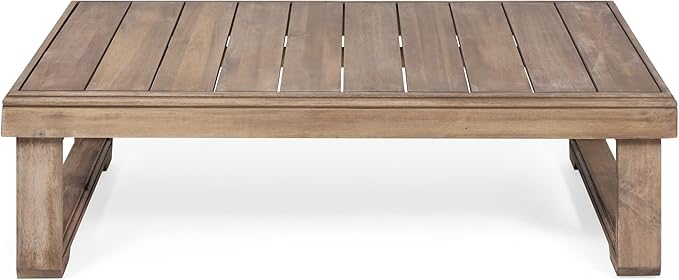 Christopher Knight Home Rammus 2 Pieces Outdoor Conversation Set, Acacia Wood Chat Set, Rectangular Coffee Table and Patio Loveseat Sofa, Slat Design Patio Furniture Set for Garden, Beige + Brown