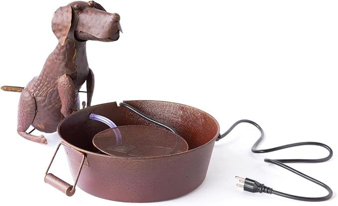 Park Hill Collection Best Friend Dog Fountain Spitter with Pump is Great Decor for Patio, Deck and Home, Folk Art Inspired Metalwork, 23x13x13.25 Inches