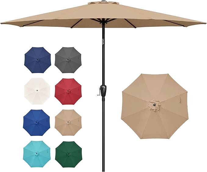 Simple Deluxe 9ft Patio Umbrella Outdoor UV-proof, Table Market Umbrella with Push Button Tilt and Crank, 8 Sturdy Ribs for Garden, Backyard, Pool, Deck, Tan