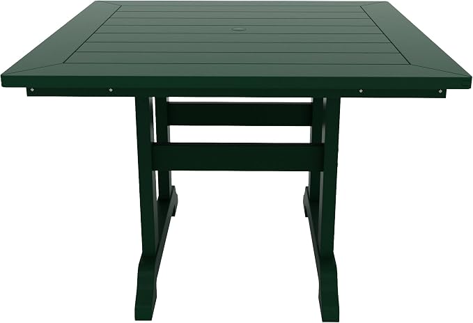 WestinTrends Malibu Outdoor Dining Table, All Weather Poly Lumber Adirondack 43" Trestle Square Patio Table with Umbrella Hole, Dark Green