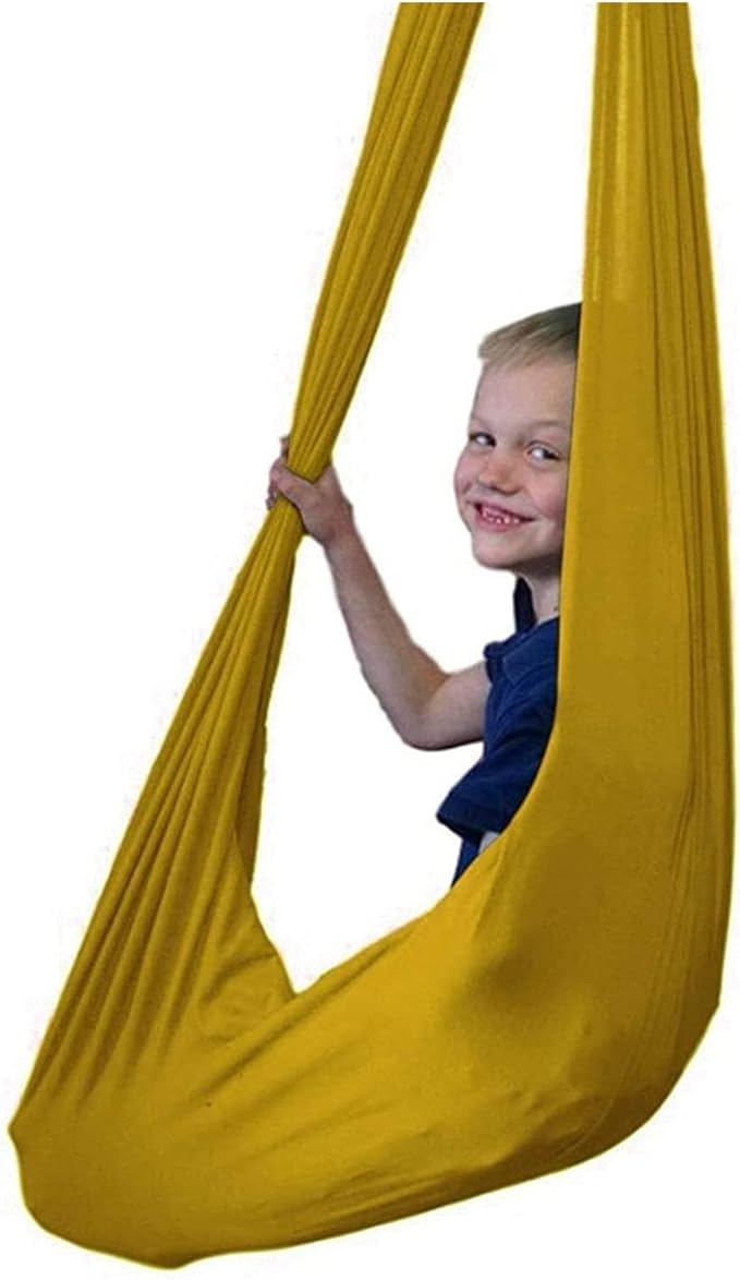 Adults Therapy Sensory Swing Hammock for Autism, with Hardware Adjustable Snuggle Cuddle Hammock Chair Has Calming Effect On Children with Special Needs (Color : Gold, Size : 150×280CM/59×110in)