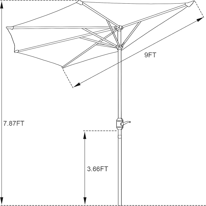 9' Outdoor Patio Half Umbrella with 5 Ribs, Fade Resistant Condo or Townhouse Umbrella by Pure Garen (Red)