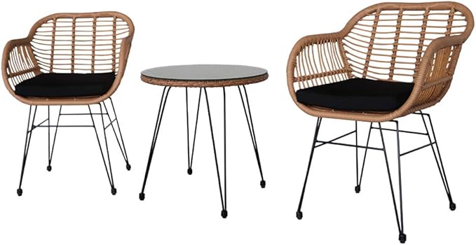 3 Pieces Outdoor Wicker Patio Conversation Bistro Set, Rattan Patio Furniture Set with Table,Outdoor Sectional Sofa for Patio,Balcony, Outdoor Chairs & Table, Upgraded Patio Chairs and Table for Porch