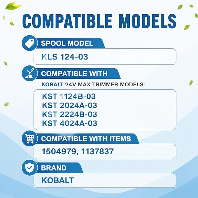 10 Pack KLS 124-03 Replacement Spool 0.080" 16Ft Compatible with Kobalt 24-Volt Max KST 1124B-03, KST 2024A-03, KST 2224B-03, KST 4024A-03 Trimmer, Item 1504979, 1137837 Dual-Line