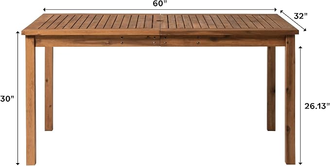 Walker Edison Dominica Contemporary Slatted Outdoor Dining Table, 34 Inch, Dark Brown