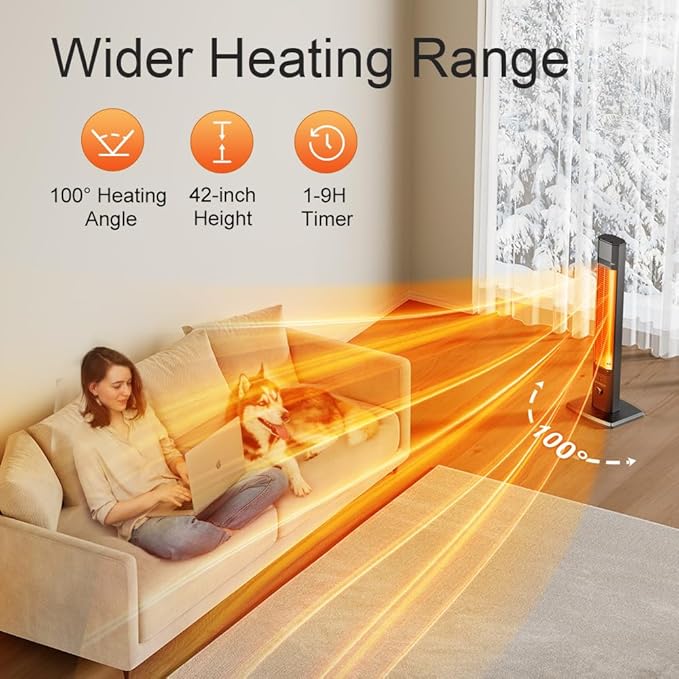 Outdoor Heater, 44 Inch, 1500W Infrared Heating with 9 Heat Levels for Bedroom