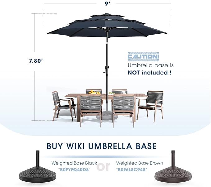 wikiwiki 9ft 3-Tier Patio Umbrella Outdoor Table Market Umbrella for Patio with Push Button Tilt/Crank, Fade Resistant Waterproof POLYESTER Canopy for Garden, Lawn, Deck, Backyard & Pool, Navy Blue