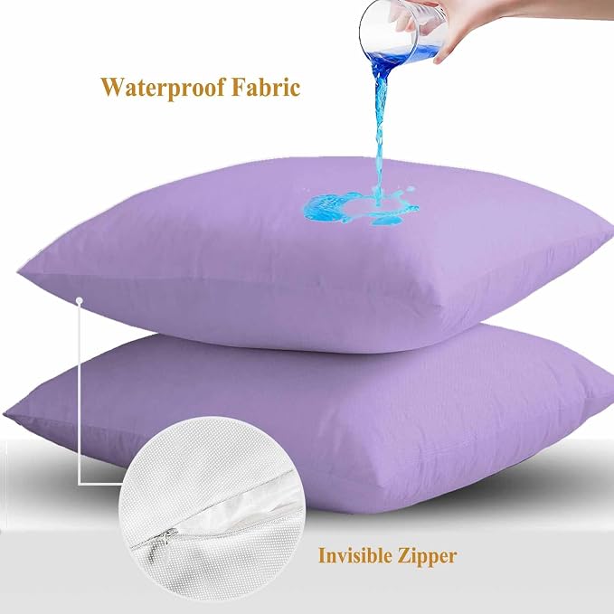 Minimalist Solid Color Outdoor Waterproof Throw Pillow Covers Set of 2, 26"x26", Pure Lavender Purple Simple Decorative Pillow Covers Outside Cushion Case for Patio Porch Garden