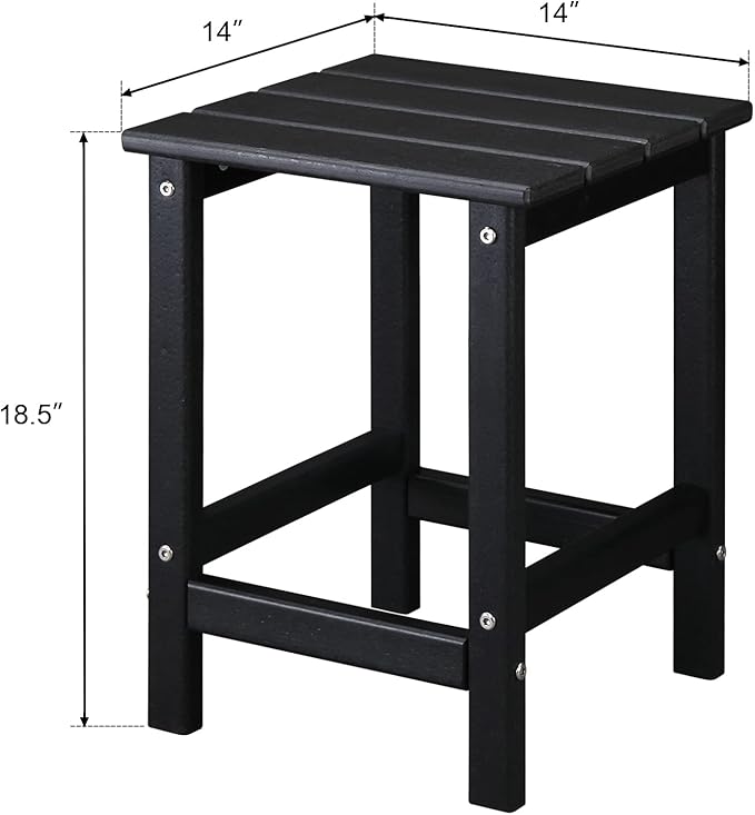 Beach Outdoor Side Table with 2 Layer Storage, Plastic Waterproof and UV Resistant HDPE Adirondack Coffee End Tables, All Weather for Patio, Backyard, Pool, Indoor Use (Square, Black)
