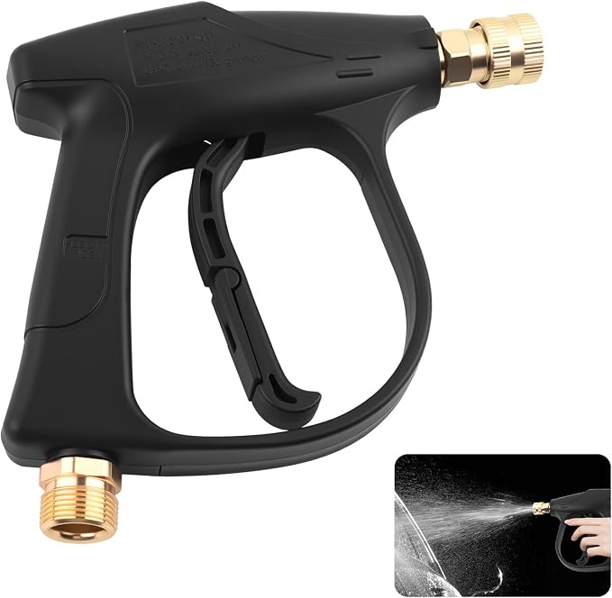 High-Pressure Car Short Pressure Washer Gun,Stubby Pressure Washer Gun with Safety Lock & M22-14 Thread & 1/4" Outlet Quick Connect,4350 PSI Max Pressures Washers Short Guns