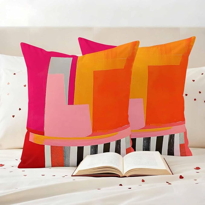 JasmineM Outdoor Pillow Cover 18x18 Inches Set of 2 Abstract Pink Orange Red Waterproof Throw Pillow Covers Painting Modern Art Decorative Pillowcases Garden Cushion Case for Patio Couch Sofa