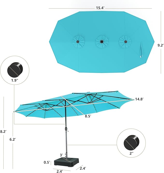 Giantex Large Outdoor Umbrella Double-Sided, 48 Solar Lights, Auto-Charging Solar Panel, Extra Large Patio Umbrella with Base and Crank, Outdoor Market Umbrellas for Poolside Garden