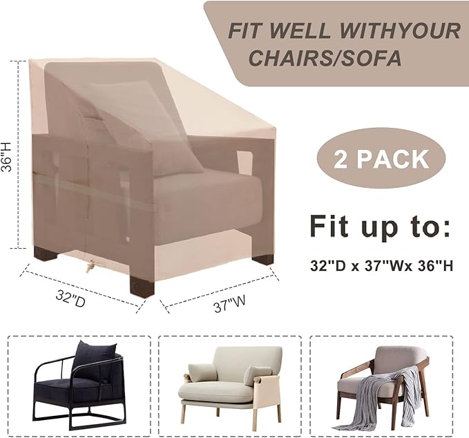 Patio Chair Cover, 600D Heavy Duty Lounge Deep Seat Cover Waterproof Outdoor Chair Covers for Lawn Furniture, All-Weather Protection Lawn Chair Covers(32" W x 37" D x 36" H)