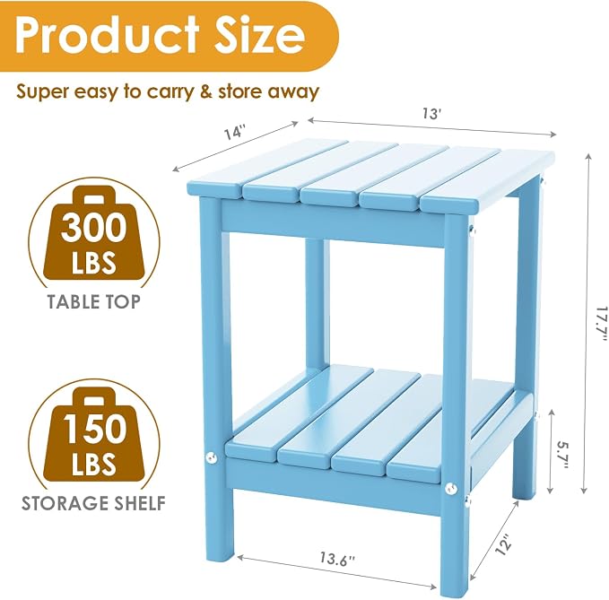IVY&LANE Adirondack Outdoor Side Table | HDPE Plastic | Patio End Tables with Storage | 2-Shelf | Weather Resistant | Arctic | 14 x 13 Inches | for Outside Porch Deck Backyard Indoor
