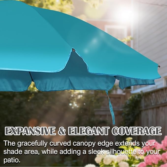 Blissun 6.5ft Patio Umbrella with Push Button Tilt & Height Adjustable, UV50+ Sun Protection with Sturdy Fiberglass Ribs & Iron Pole, Market Umbrella for Outdoor Table Garden Backyard Beach
