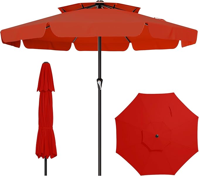 AreShark 12ft 2-Tier Patio Umbrella with Valance - Outdoor Umbrella Waterproof UV Protection, Market Table Umbrella w/ 8 Sturdy Ribs&Crank for Pool, Backyard, Garden(Orange)