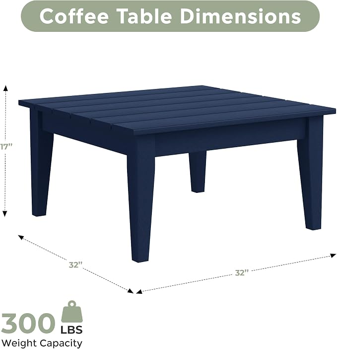 WestinTrends Ashore Outdoor Coffee Table, 32 Inch All Weather Poly Lumber Adirondack Patio Coffee Table Square Low Table, Navy Blue