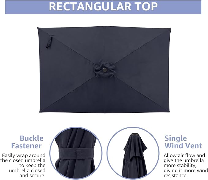 COBANA 6.6 x 9.8ft Rectangular Patio Umbrella, Outdoor Table Market Umbrella with Push Button Tilt/Crank,Patio Umbrella Rectangular for Backyard, Garden