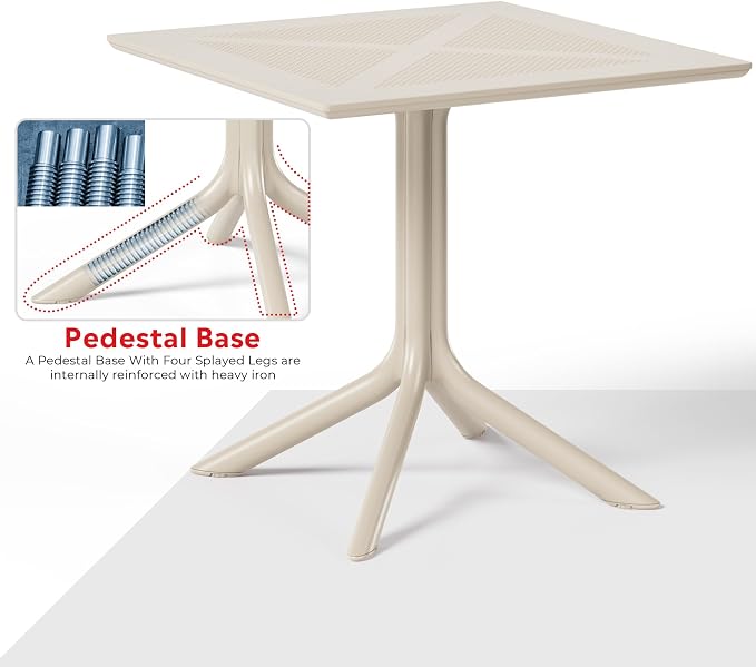 Costaelm Patio Dining Table for 4, Square PP Patio Table, 4-Person Weather Resistant Porch Tables for Outside Poolside Deck Lawn Garden Backyard, Sand