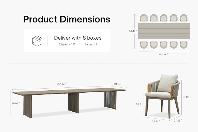 PURPLE LEAF 11 Pieces Outdoor Dining Set, Aluminum Outdoor Patio Table and Chairs Set with Olefin Cushions, All-Weather Patio Dining Set for Garden or Deck, Beige