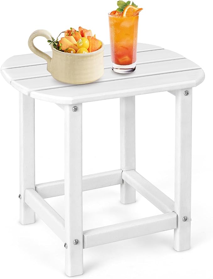Tangkula Outdoor Side Table, Weather Resistant Adirondack Table, Outdoor Indoor Chairside End Tables, Waterproof HDPE, for Patio Poolside Porch Backyard, Easy Assembly, 19 x 14.5 x 18 Inch (1, White)