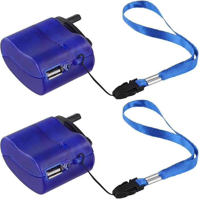 2-Pack Portable USB Hand Crank Charger Generator with Manual Dynamo Power Supply, Compact Lightweight ABS Design, 5.5V Output for Smartphones, Tablets, Outdoor Sudden Use, Built-in Flashlight