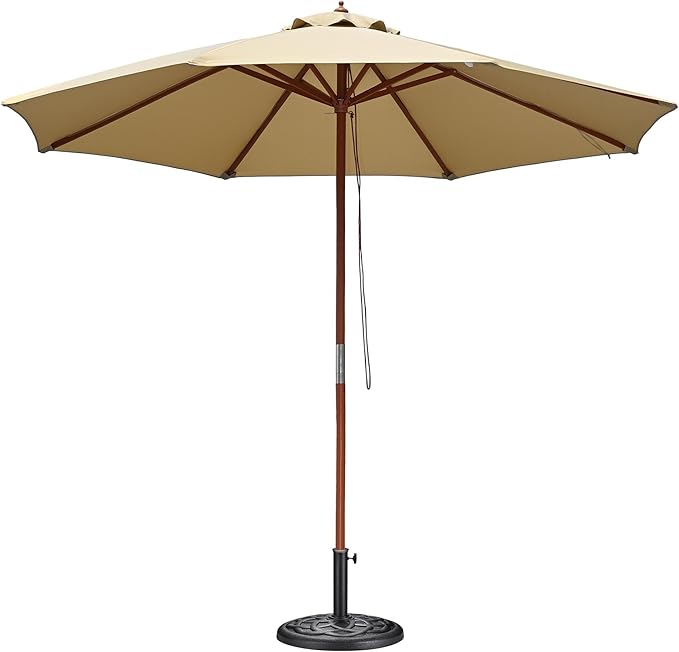 Yescom 9ft Coastal Solid Wood Umbrella Pulley Lift Commercial Base with Wheel Included for Seaside Restaurant Terrace Poolside Beach Club