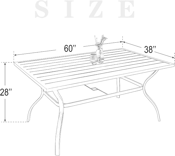 Patio Dining Set,Including 60"x 38" Steel Slat Dining Table and 6 Swivel Patio Chairs,Outdoor Furniture Set with 1.6" Umbrella Hole for All Weather