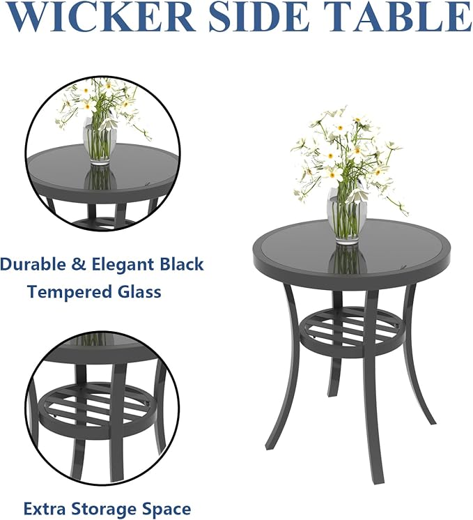 ALAULM 5 Piece Aluminum Outdoor Swivel Chairs High Back Metal Swivel Rocking Chairs with 5.1" Sponge Cushions, 2 Ottmans and 1 Coffee Table for Patio, Porch, Backyards, GardenSand
