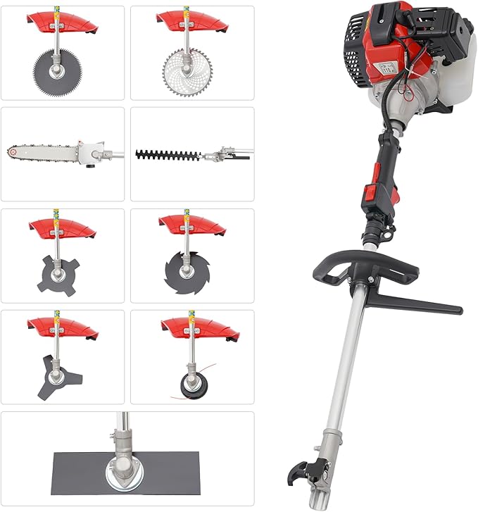 52CC 2-Stroke Brush Cutter, 10 in 1Weed Eater Garden Hedge Trimmer Combo, Multi Functional Trimming Tools Long Reach Pole Saw Grass String Trimmer Brush Tree Cutter Pruner for Shrub Harvesting