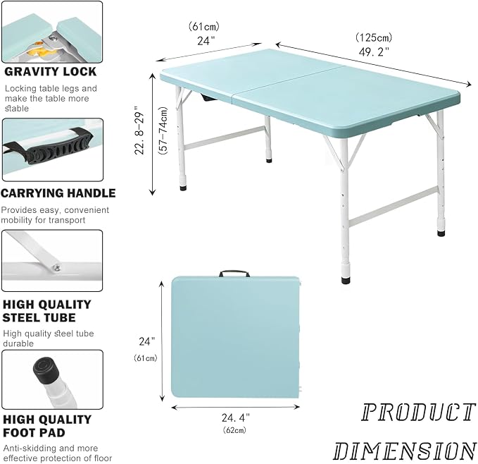 Portable Plastic Folding Table 4ft/6ft/8ft Heavy Duty White Black Picnic Dining Table Fold-in-Half for Camp Party Kitchen Indoor Outdoor