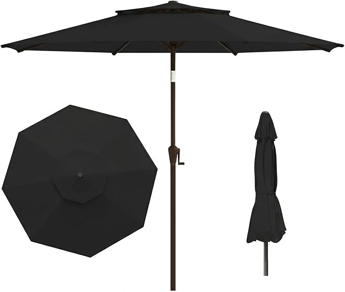 Outdoor Patio Umbrella, 2 Tiers Market Table Umbrella with 8 Sturdy Ribs, Push Button Tilt and Crank, UPF50+ UV Protection for Deck, Pool, Garden and Backyard