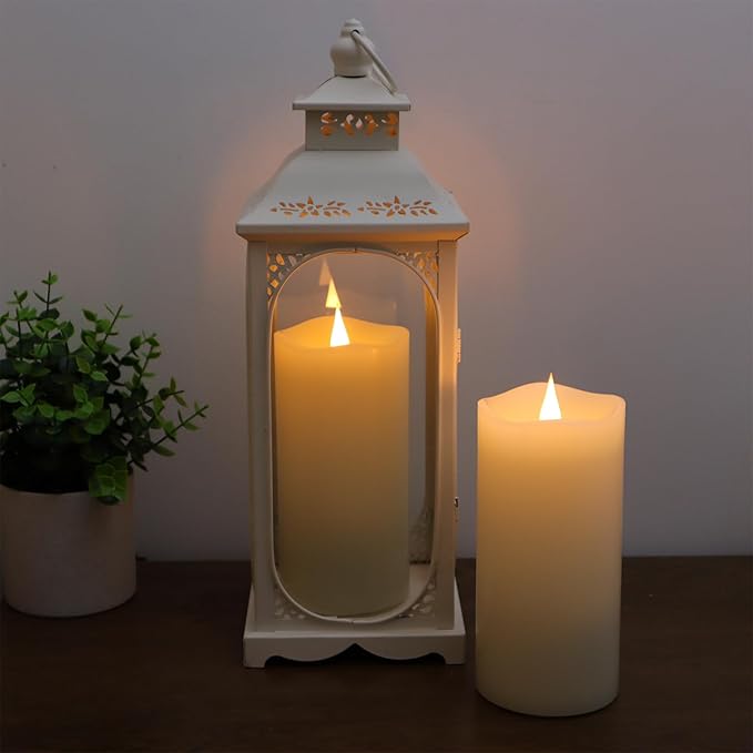 TECHLONG Flameless Candles with Remote Timer, 3D Moving Flickering Flame Battery Operated Candles Lasting 1000+ Hours, 6" x 3" Ivory Real Wax Electric LED Pillar Candles, Set of 2