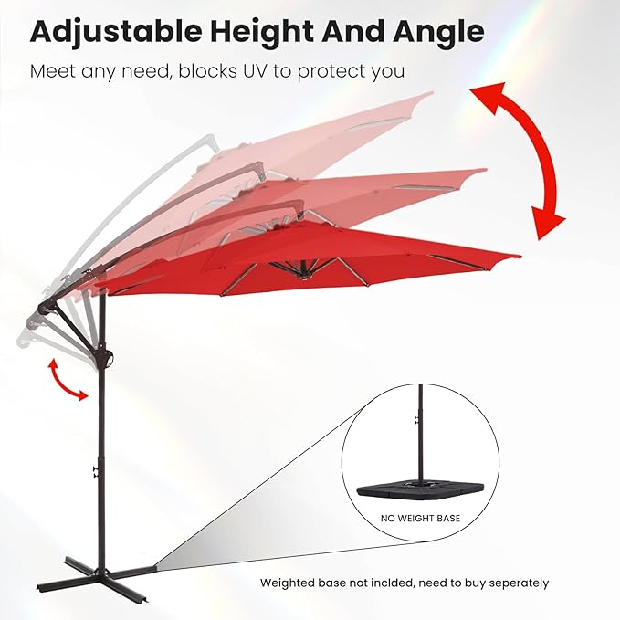 10FT Patio Umbrella, Outdoor Offset Cantilever Umbrella with Sturdy 8 Ribs, Easy Tilt Adjustment for Backyard Pool Garden,Orange