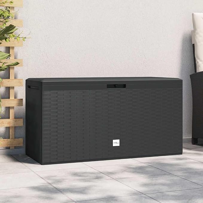 Stylish Polypropylene Garden Storage Box for Patio Cushions, Pillows, Blankets, and Tools, Large Outdoor Storage Chest, Anthracite