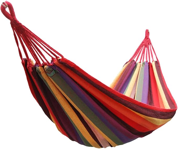 Portable Canvas Hammock Outdoor Camping Striped Swing Hanging Chair 190x85cm Lightweight Patio Garden Relaxation Seat European Rainbow