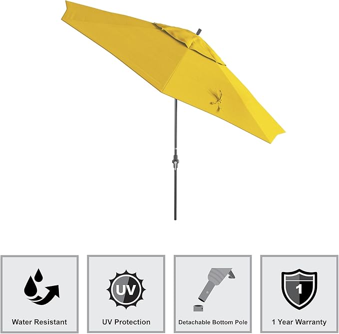 California Umbrella 11Ft Fiberglass Rib Patio Umbrella, Hand-Crank, Tilt-Collar, Gray Frame, Solution Dyed Lemon Fabric