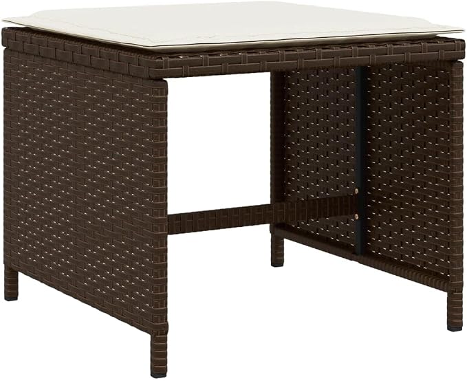 13 Piece Patio Dining Set, Poly Rattan Garden Table and Chairs with Foldable Backrests, Space-Saving Cube Dining Furniture with Cushions, Brown