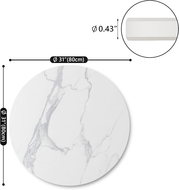 Ø31 Sintered Stone White Table Top for Dining Table Top, Replacement Table Top, Durable Tabletop for Home Office, Indoor/Outdoor All-Season Pub Table